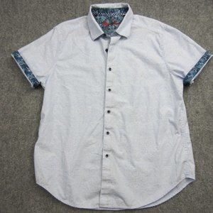 Robert Graham Button Up Shirt Mens XL Light Blue Classic Fit Flip Cuff Trim